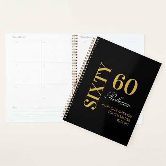 Gepersonaliseerde Elegante Black & Gold 60ste verj Planner (Display)