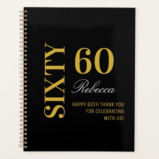 Gepersonaliseerde Elegante Black & Gold 60ste verj Planner (Voorkant)