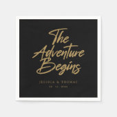 Gepersonaliseerde Elegante Black & Gold bruiloft c Servet (Voorkant)