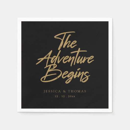Gepersonaliseerde Elegante Black & Gold bruiloft c Servet (Voorkant)