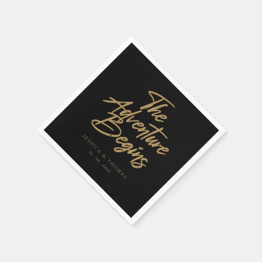 Gepersonaliseerde Elegante Black & Gold bruiloft c Servet (Hoek)