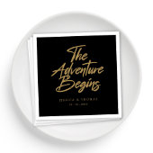 Gepersonaliseerde Elegante Black & Gold bruiloft c Servet