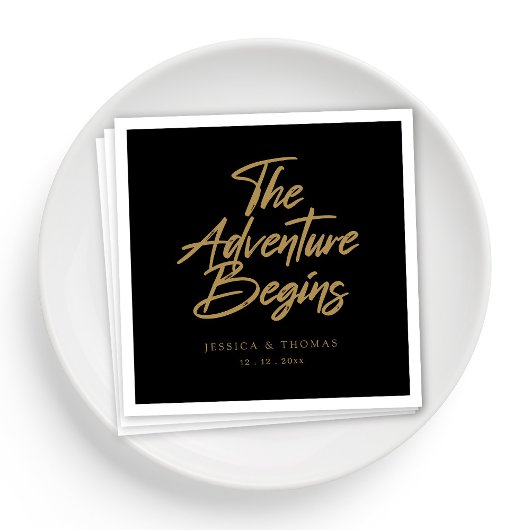 Gepersonaliseerde Elegante Black & Gold bruiloft c Servet