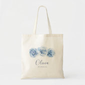 Gepersonaliseerde elegante blauw floraalbruidsmeis tote bag (Voorkant)