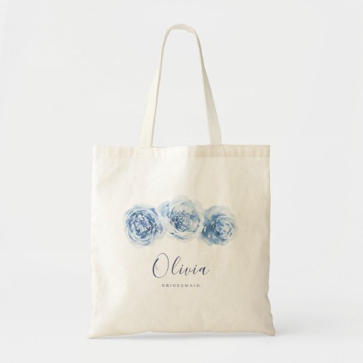 Gepersonaliseerde elegante blauw floraalbruidsmeis tote bag (Voorkant)