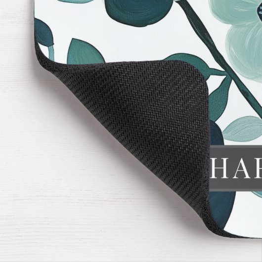 Gepersonaliseerde Elegante Blauwe Aqua Floral Mous Muismat (Hoek)