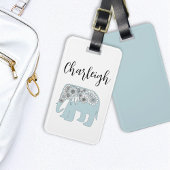 Gepersonaliseerde Elegante Blauwe Paisley Olifant Bagagelabel