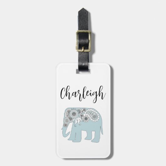 Gepersonaliseerde Elegante Blauwe Paisley Olifant Bagagelabel (Voorkant verticaal)