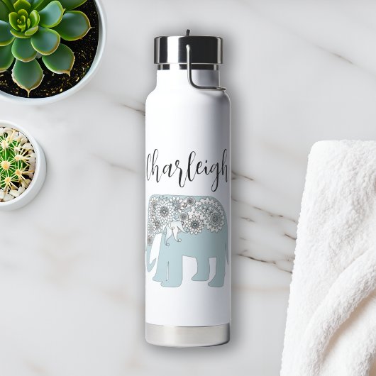 Gepersonaliseerde Elegante Blauwe Paisley Olifant Waterfles