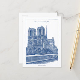 Gepersonaliseerde Elegante Blauwe Retro Notre Dame Briefkaart
