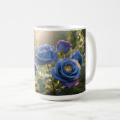 Gepersonaliseerde Elegante Blauwe Roos Custom Text Koffiemok (Voorkant rechts)