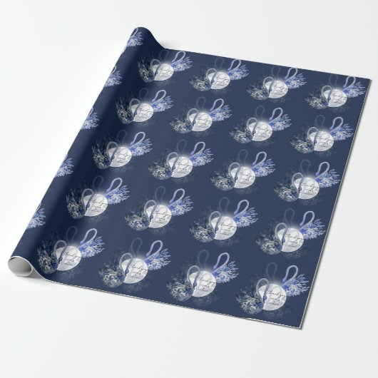 Gepersonaliseerde elegante blauwe zwanen cadeaupapier (Uitgerold)