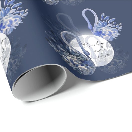 Gepersonaliseerde elegante blauwe zwanen cadeaupapier (Rol Hoek)