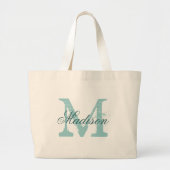 Gepersonaliseerde elegante blauwgroen monogram gro grote tote bag (Voorkant)