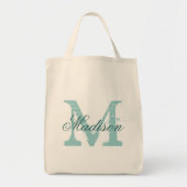 Gepersonaliseerde elegante blauwgroen monogram sup tote bag (Voorkant)
