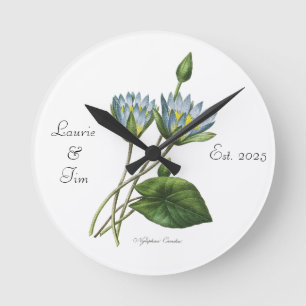 Gepersonaliseerde Elegante Bloemen Blauw Nymphea H Ronde Klok