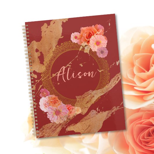 Gepersonaliseerde Elegante Bloemen Damask Golden L Planner