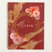 Gepersonaliseerde Elegante Bloemen Damask Golden L Planner (Voorkant)
