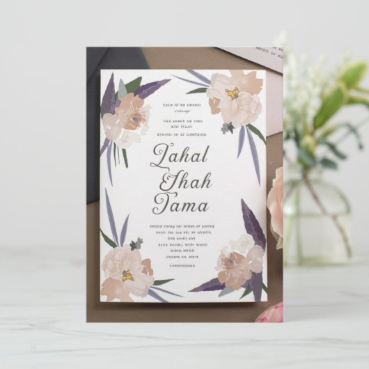 Gepersonaliseerde Elegante Bloemen Huwelijksuitnod Kaart (Staand voorkant)