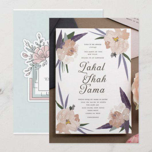 Gepersonaliseerde Elegante Bloemen Huwelijksuitnod Kaart (Voorkant / Achterkant)