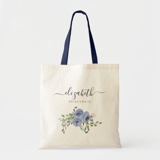 Gepersonaliseerde Elegante Bloemen Marine Blauw Br Tote Bag (Voorkant)