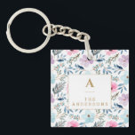 Gepersonaliseerde Elegante Bloemmonogram Pastel Na Sleutelhanger<br><div class="desc">Voeg een persoonlijk tintje toe aan uw sleutels of cadeautassen met deze elegante bloemenmonogram-sleutelhanger. Met zachte waterverven in blush pink, lavendel en hemelsblauw met bladachtige accenten is het een chique en functioneel accessoire. Pas het initiaal en de familienaam aan om een attent cadeau te creëer voor verjaardagen, moederdag, housewarmings of...</div>