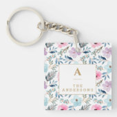 Gepersonaliseerde Elegante Bloemmonogram Pastel Na Sleutelhanger (Voorkant)