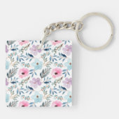 Gepersonaliseerde Elegante Bloemmonogram Pastel Na Sleutelhanger (Achterkant)
