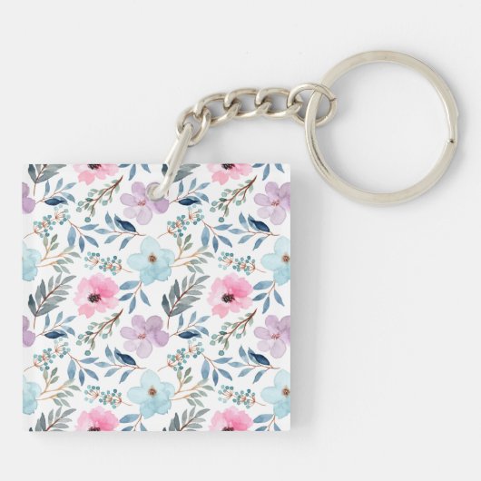 Gepersonaliseerde Elegante Bloemmonogram Pastel Na Sleutelhanger (Achterkant)