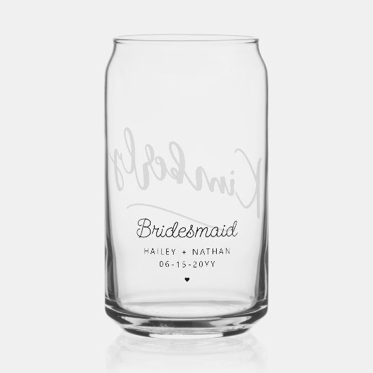 Gepersonaliseerde Elegante Bridesmaid Script Typog Blikvorm Glas (Achterkant)