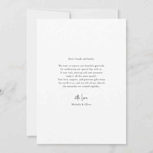 Gepersonaliseerde elegante bruiloft dank u kaart (Achterkant)