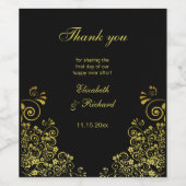 Gepersonaliseerde elegante bruiloft zwart goud dan wijn etiket (Enkel label)