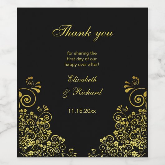 Gepersonaliseerde elegante bruiloft zwart goud dan wijn etiket (Enkel label)