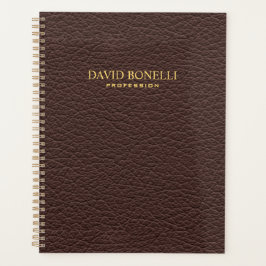 Gepersonaliseerde elegante bruine leder-masculine planner