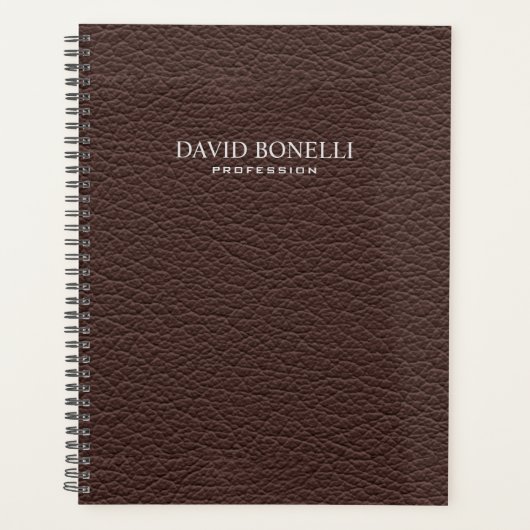Gepersonaliseerde elegante bruine leder-masculine planner (Voorkant)
