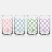 Gepersonaliseerde Elegante Check Patten Vier kleur Blikvorm Glas (Achterkant)