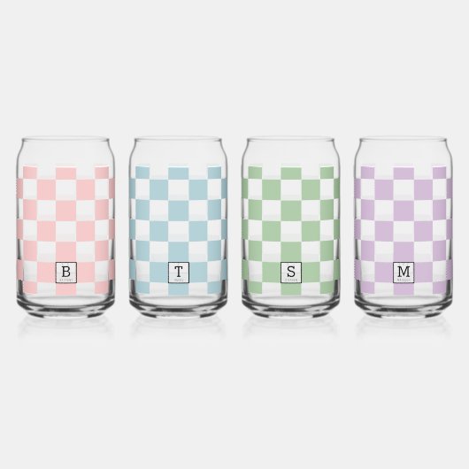 Gepersonaliseerde Elegante Check Patten Vier kleur Blikvorm Glas (Achterkant)