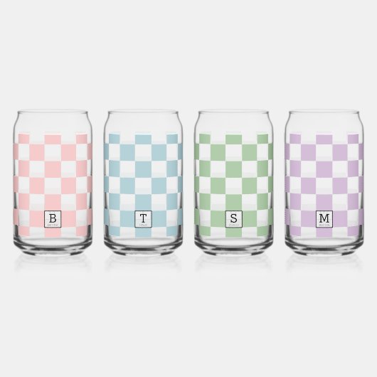 Gepersonaliseerde Elegante Check Patten Vier kleur Blikvorm Glas (Voorkant)