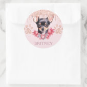 Gepersonaliseerde Elegante chihuahua Hond met Glit Ronde Sticker (Tas)