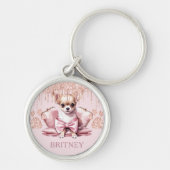 Gepersonaliseerde Elegante chihuahua Hond met Glit Sleutelhanger (Voorkant)