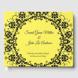 Gepersonaliseerde Elegante Damask Bloemen Gele Bru Gastenboek