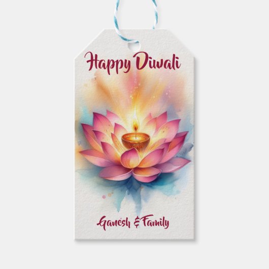 Gepersonaliseerde elegante Diwali Diya Cadeaulabel (Voorkant)