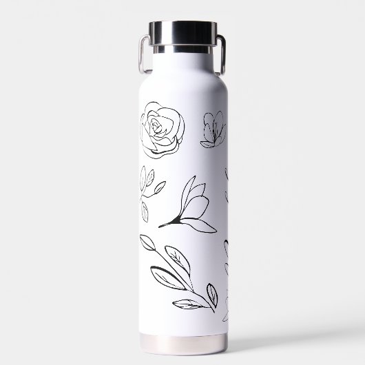 Gepersonaliseerde Elegante Eenvoudige Zwarte Witte Waterfles (Voorkant)