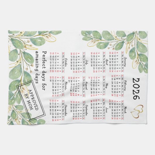 Gepersonaliseerde Elegante Eucalyptus 2026 Kalende Theedoek (Horizontaal)