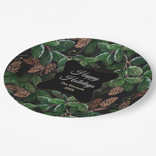 Gepersonaliseerde Elegante Evergreen Kerstmis Papieren Bordje (Gekanteld)