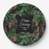 Gepersonaliseerde Elegante Evergreen Kerstmis Papieren Bordje (Voorkant)