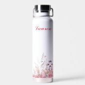 Gepersonaliseerde Elegante Floral minimalistische  Waterfles (Achterkant)