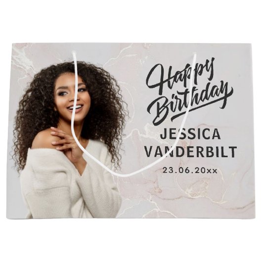 Gepersonaliseerde elegante foto geschenkzak groot cadeauzakje (Voorkant)