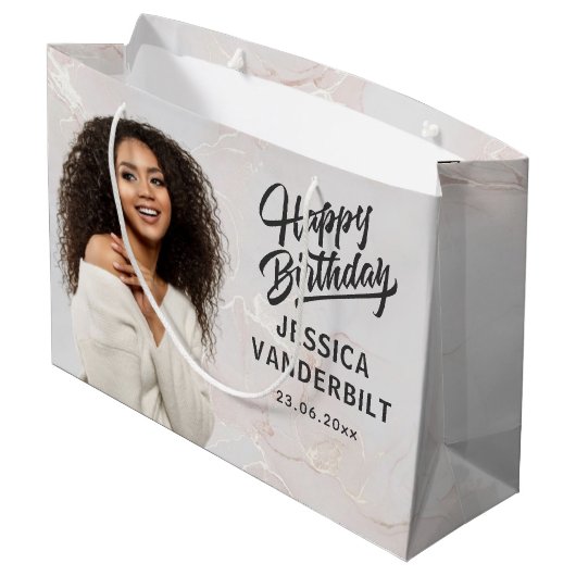 Gepersonaliseerde elegante foto geschenkzak groot cadeauzakje (Achterkant Gekanteld)