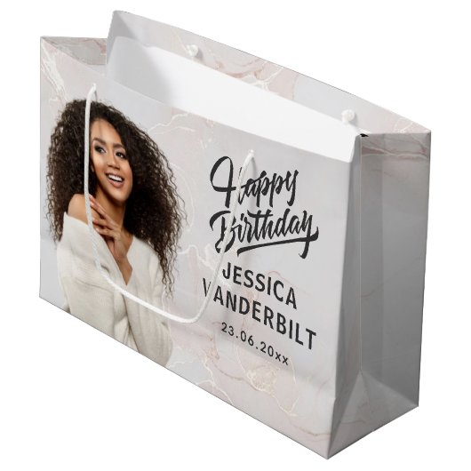 Gepersonaliseerde elegante foto geschenkzak groot cadeauzakje (Voorkant Gekanteld)